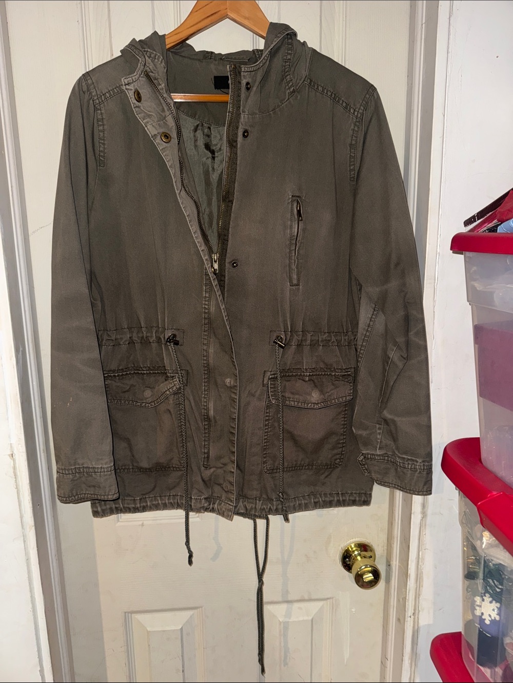 Forever 21 Utility Hooded Jacket in Olive Green